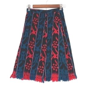 Wool Skirt Tassel Trim Pink Teal Size XS-S